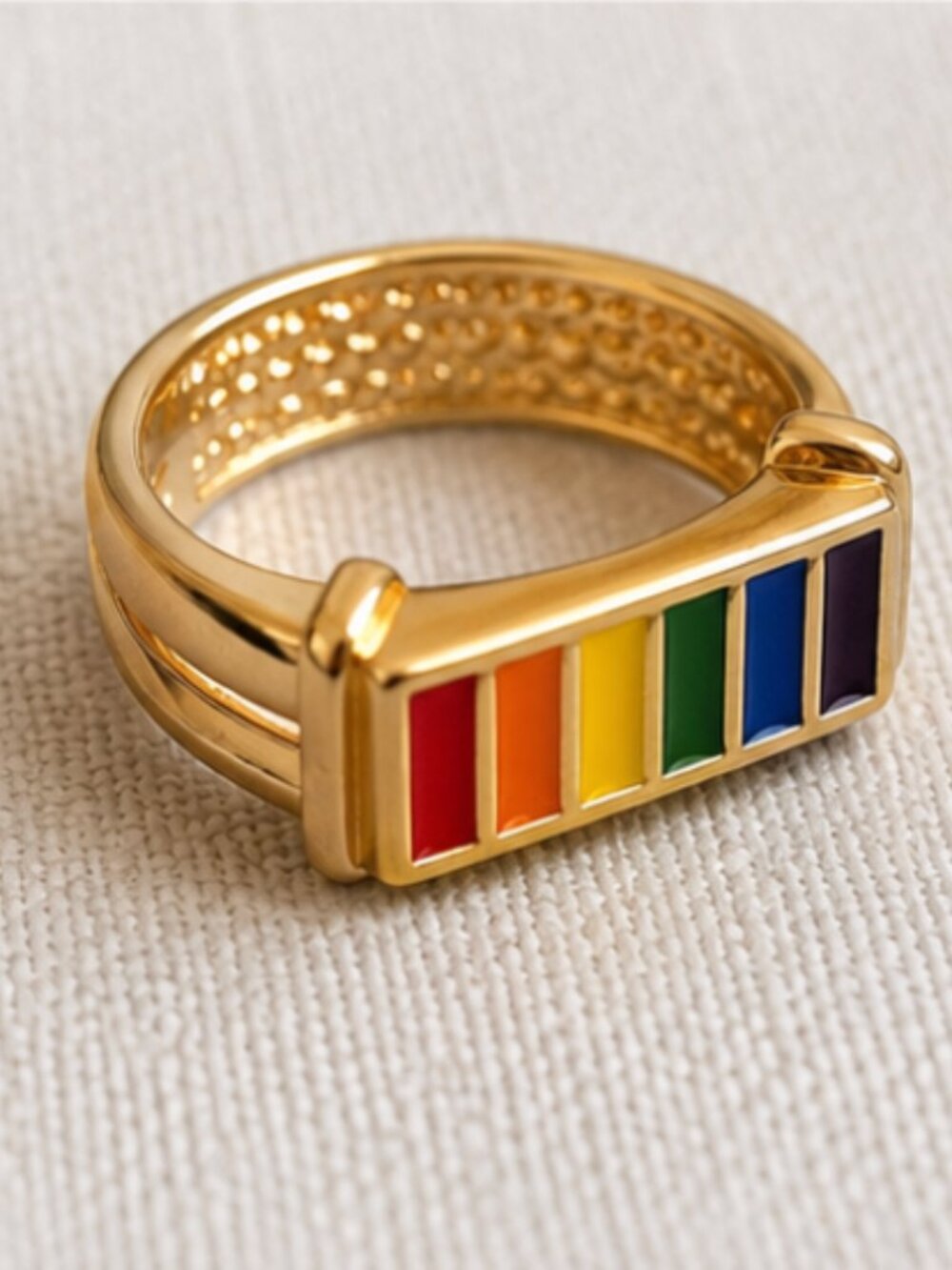 Rainbow Bar Ring | 24K Gold Plated Bronze Ring | Colorful Minimal Statement Ring